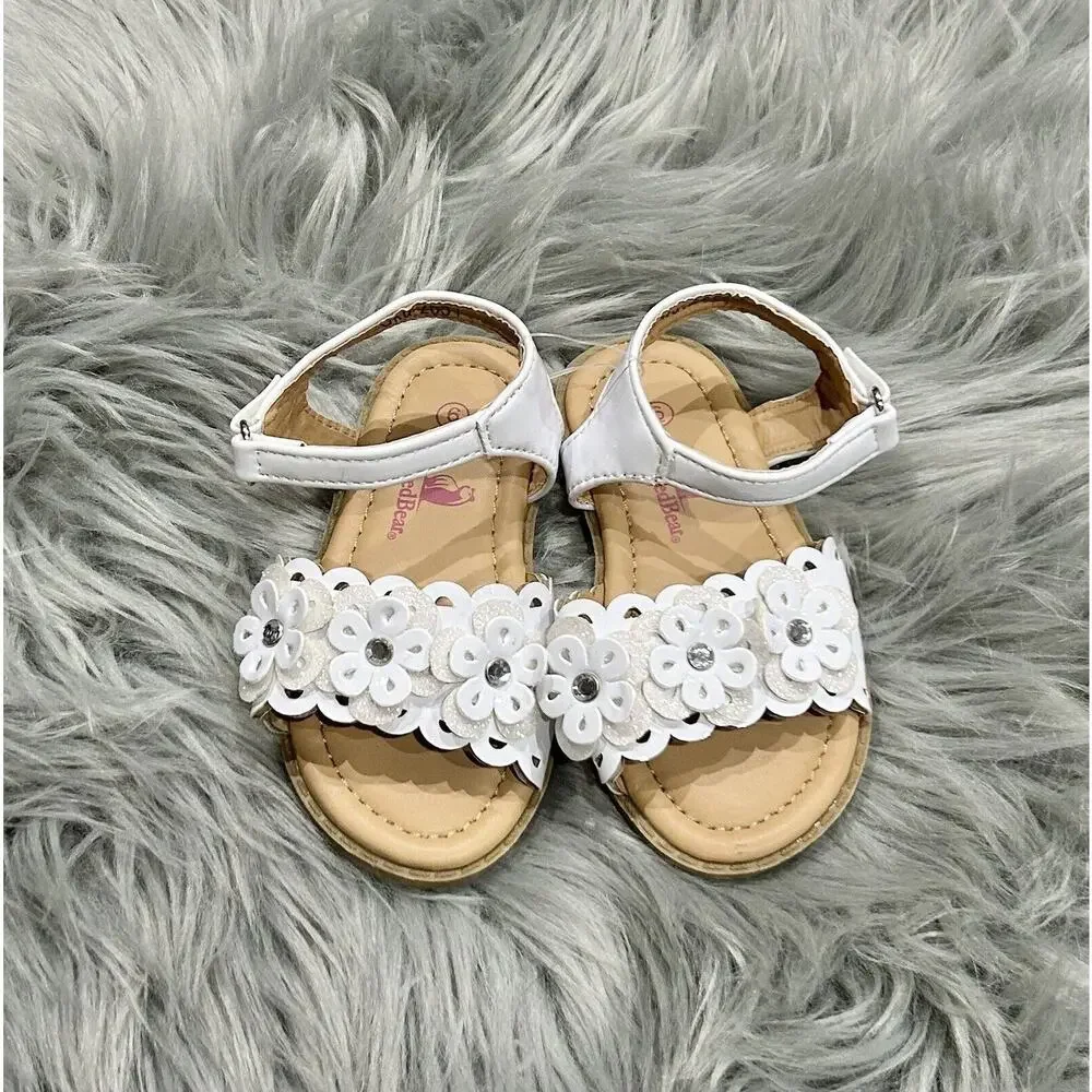 Rugged Bear Toddler White Sparkly Floral‎ Summer Sandals Size 6